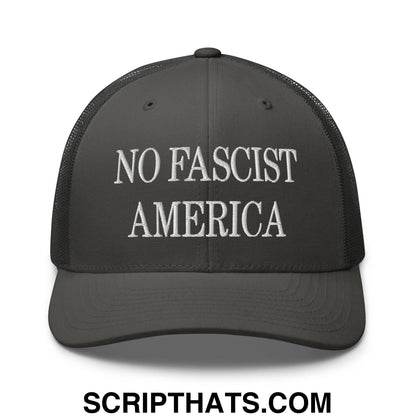 No Fascist America Embroidered Retro Mesh Trucker Hat Charcoal
