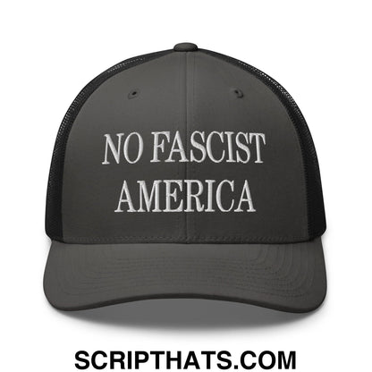 No Fascist America Embroidered Retro Mesh Trucker Hat Charcoal Black