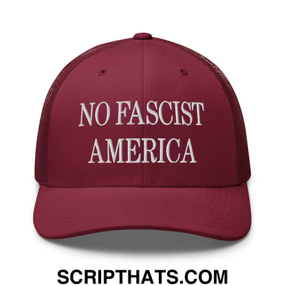 No Fascist America Embroidered Retro Mesh Trucker Hat Cranberry