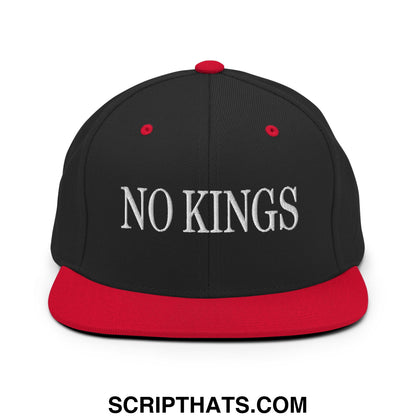 No Kings Embroidered Flat Bill Brim Snapback Hat Black Red