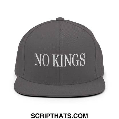 No Kings Embroidered Flat Bill Brim Snapback Hat Dark Grey