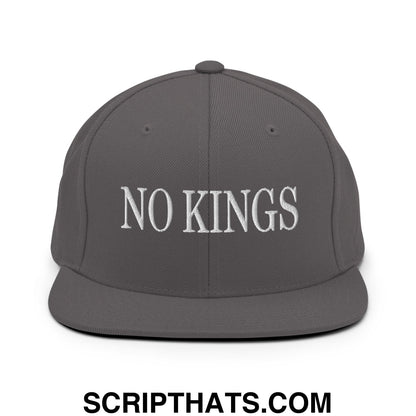 No Kings Embroidered Flat Bill Brim Snapback Hat Dark Grey