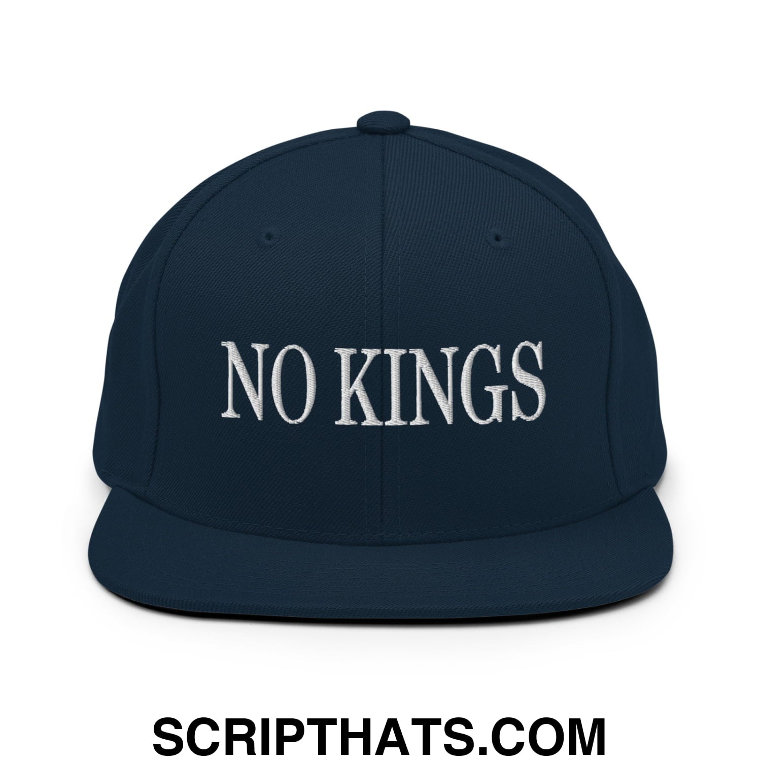 No Kings Embroidered Flat Bill Brim Snapback Hat Dark Navy
