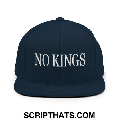 No Kings Embroidered Flat Bill Brim Snapback Hat Dark Navy
