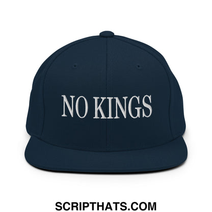 No Kings Embroidered Flat Bill Brim Snapback Hat Dark Navy