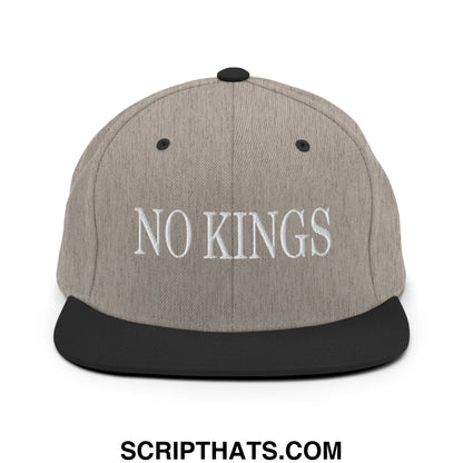 No Kings Embroidered Flat Bill Brim Snapback Hat Heather Black