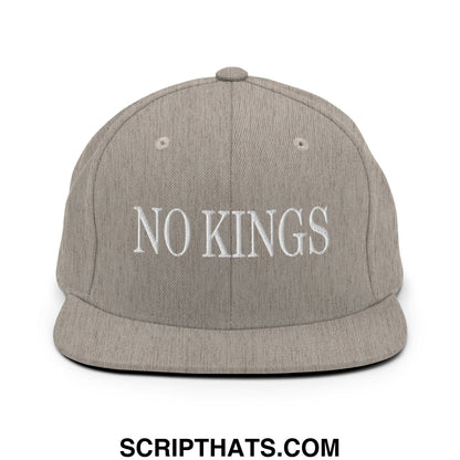 No Kings Embroidered Flat Bill Brim Snapback Hat Heather Grey