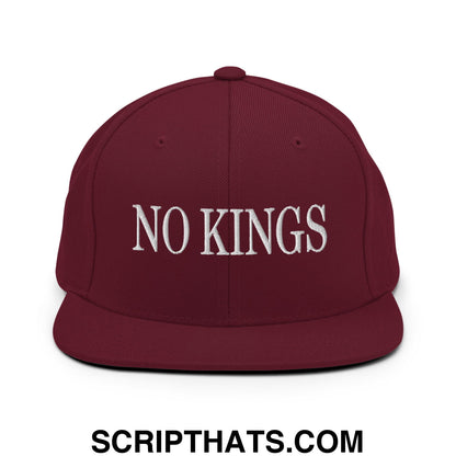 No Kings Embroidered Flat Bill Brim Snapback Hat Maroon
