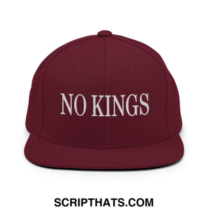 No Kings Embroidered Flat Bill Brim Snapback Hat Maroon