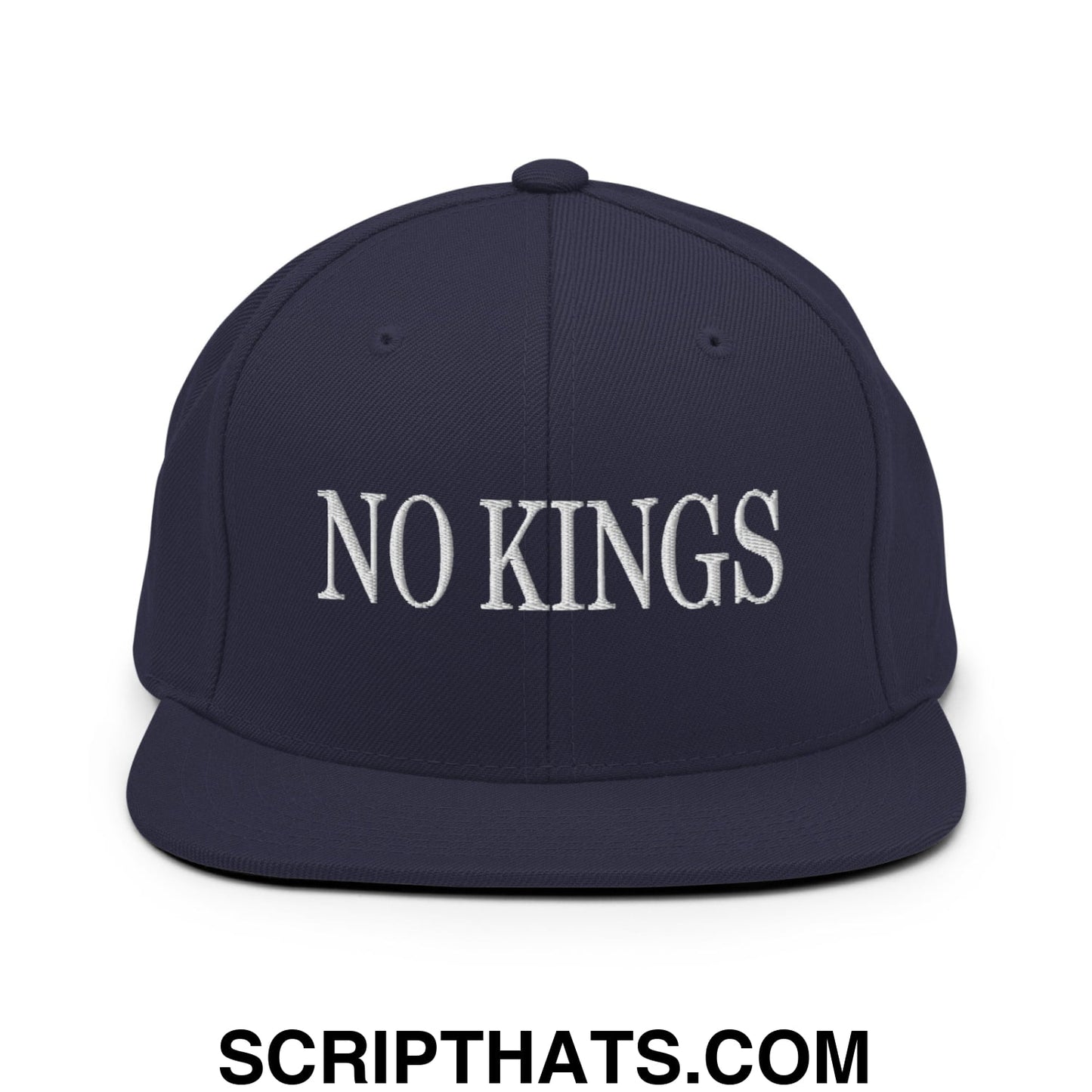 No Kings Embroidered Flat Bill Brim Snapback Hat Navy