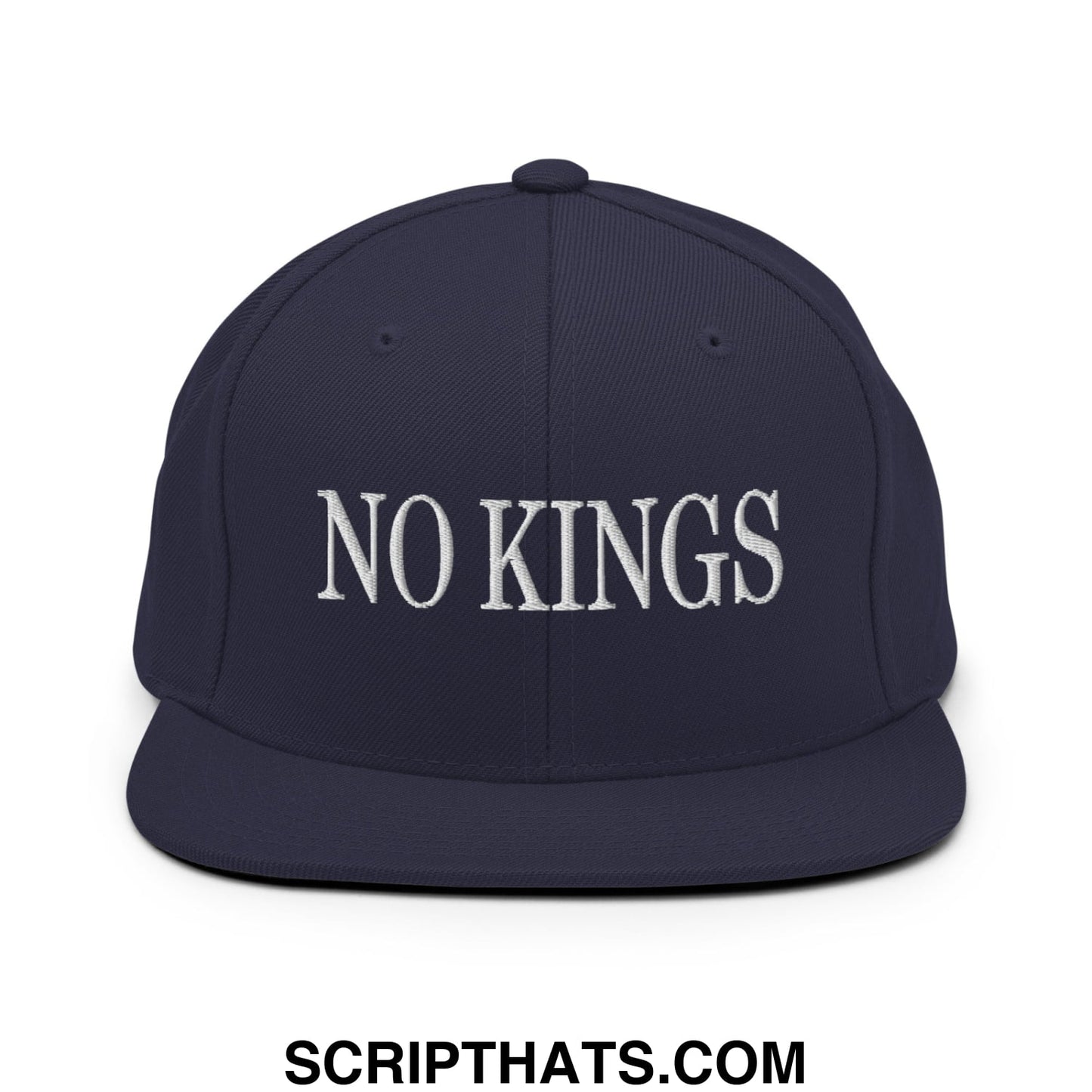 No Kings Embroidered Flat Bill Brim Snapback Hat Navy