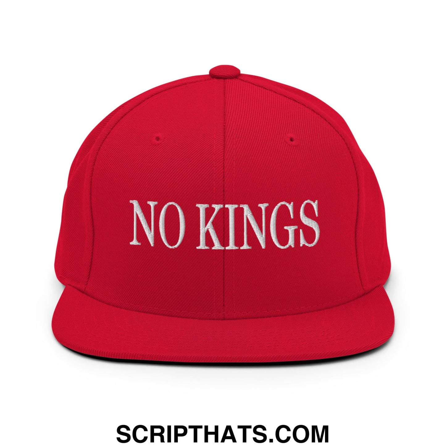 No Kings Embroidered Flat Bill Brim Snapback Hat Red
