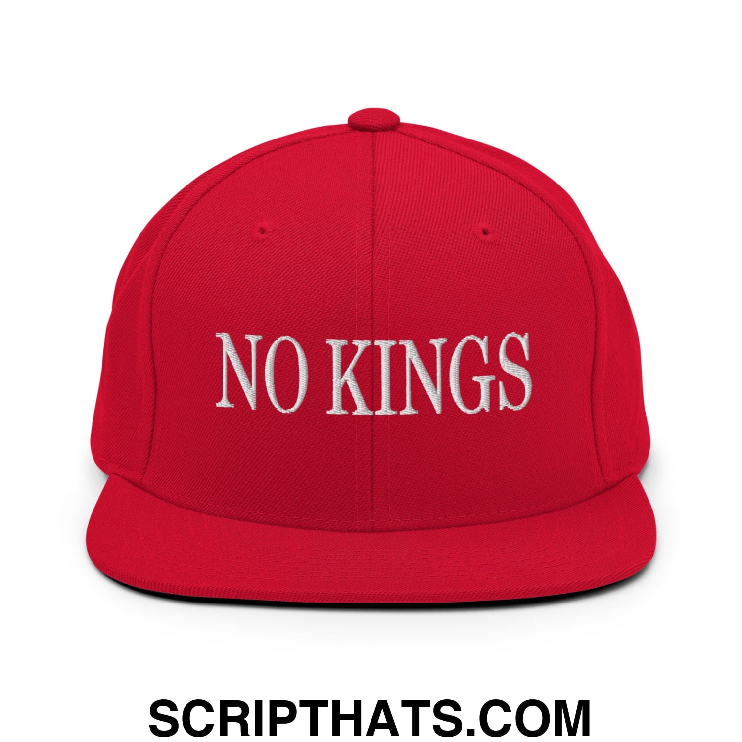 No Kings Embroidered Flat Bill Brim Snapback Hat Red
