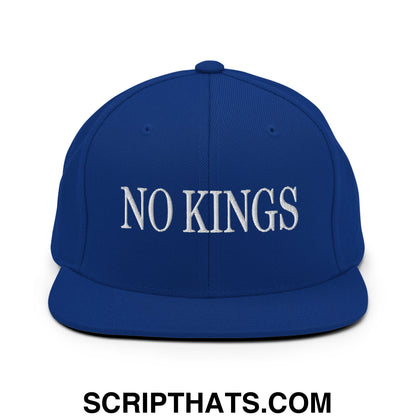 No Kings Embroidered Flat Bill Brim Snapback Hat Royal Blue