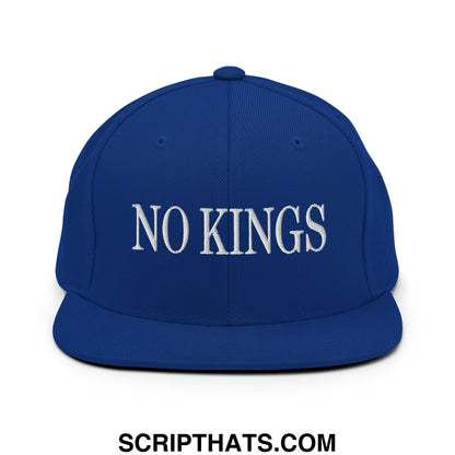 No Kings Embroidered Flat Bill Brim Snapback Hat Royal Blue