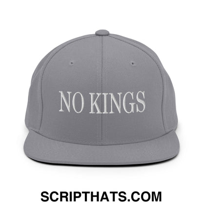 No Kings Embroidered Flat Bill Brim Snapback Hat Silver