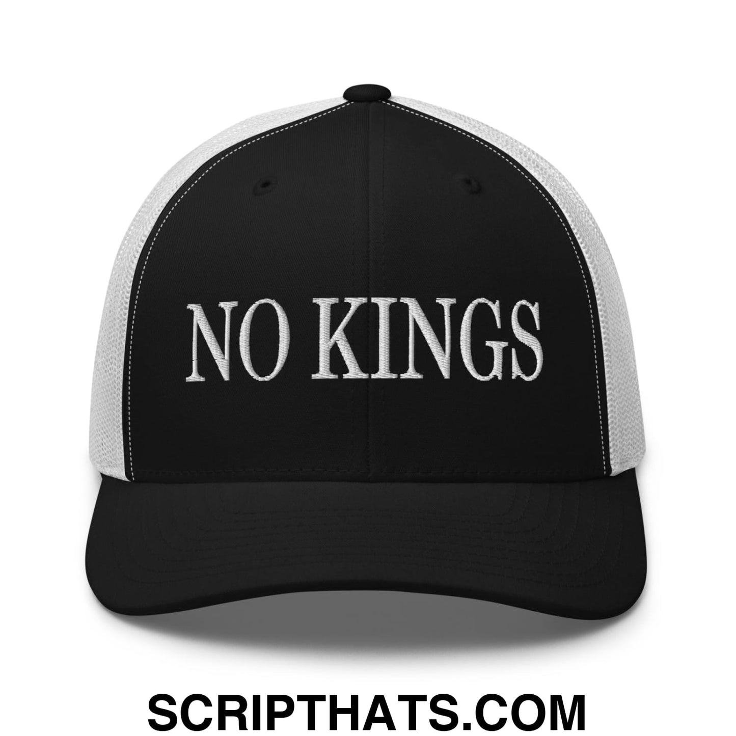 No Kings Embroidered Mesh Trucker Hat Black White
