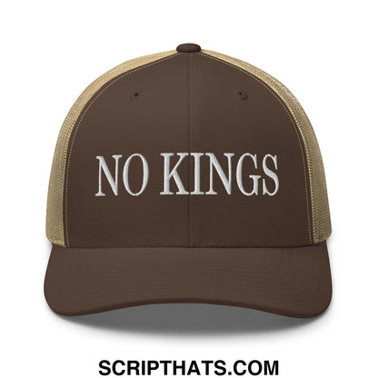 No Kings Embroidered Mesh Trucker Hat Brown Khaki