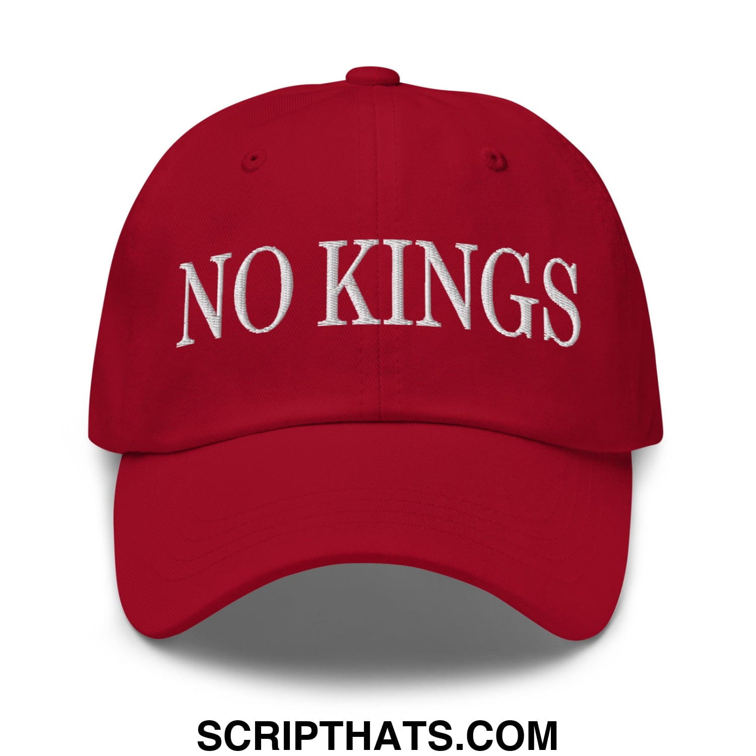 No Kings Embroidered Unstructured Dad Hat Cranberry