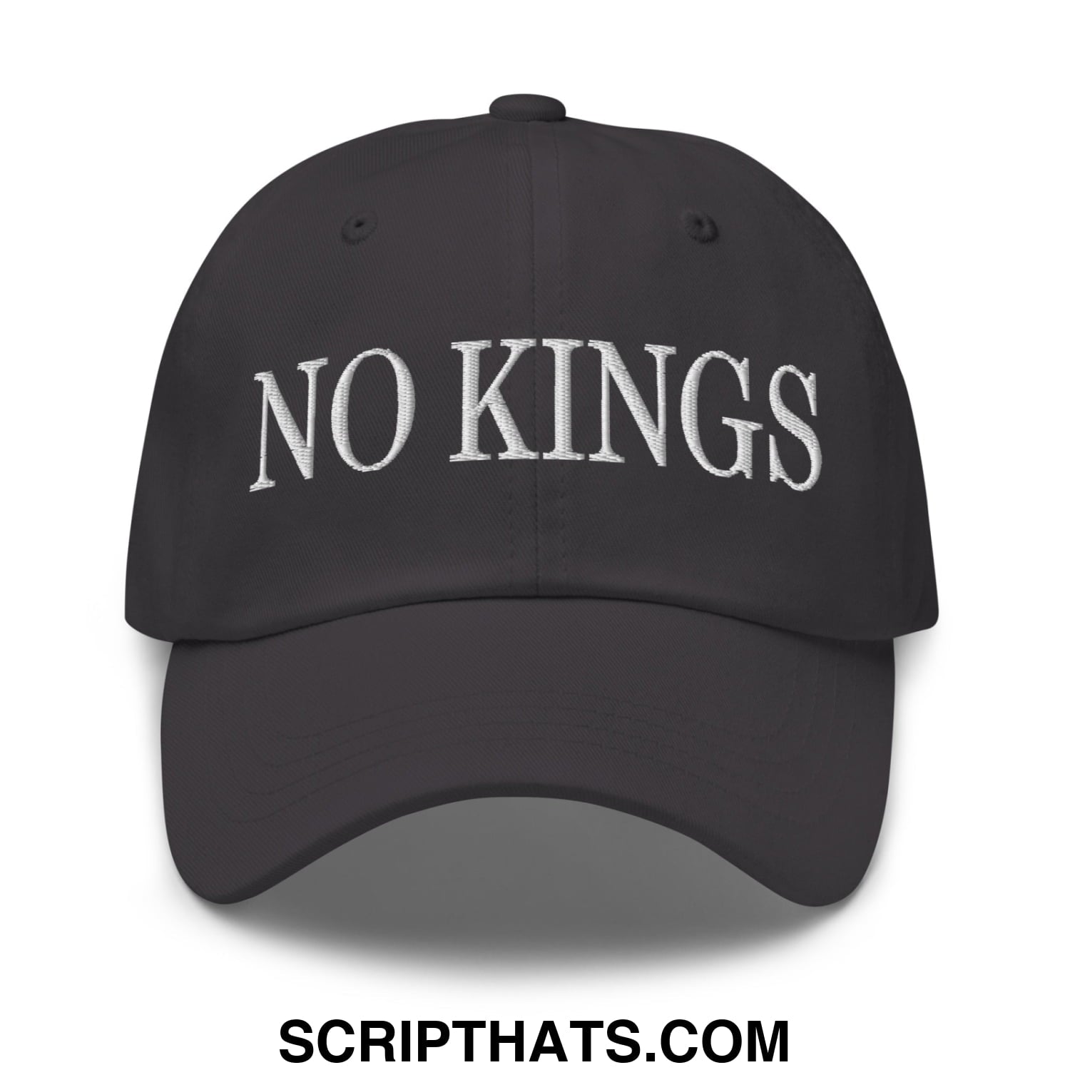 No Kings Embroidered Unstructured Dad Hat Dark Grey