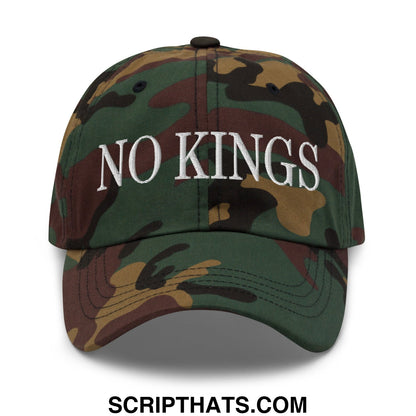 No Kings Embroidered Unstructured Dad Hat Green Camo