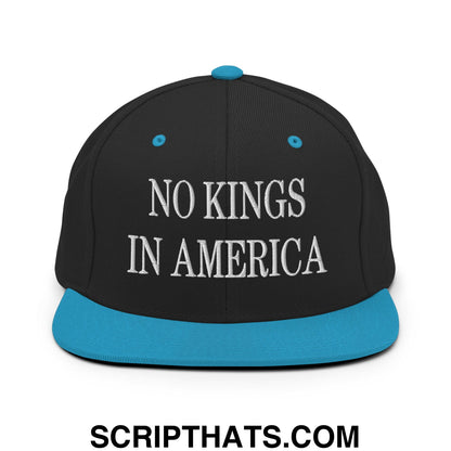 No Kings in America Embroidered Flat Brim Bill Snapback Hat Black Teal