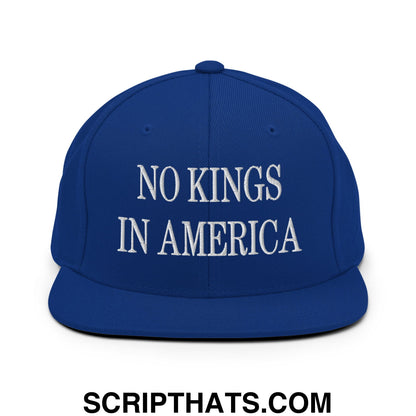 No Kings in America Embroidered Flat Brim Bill Snapback Hat Royal Blue