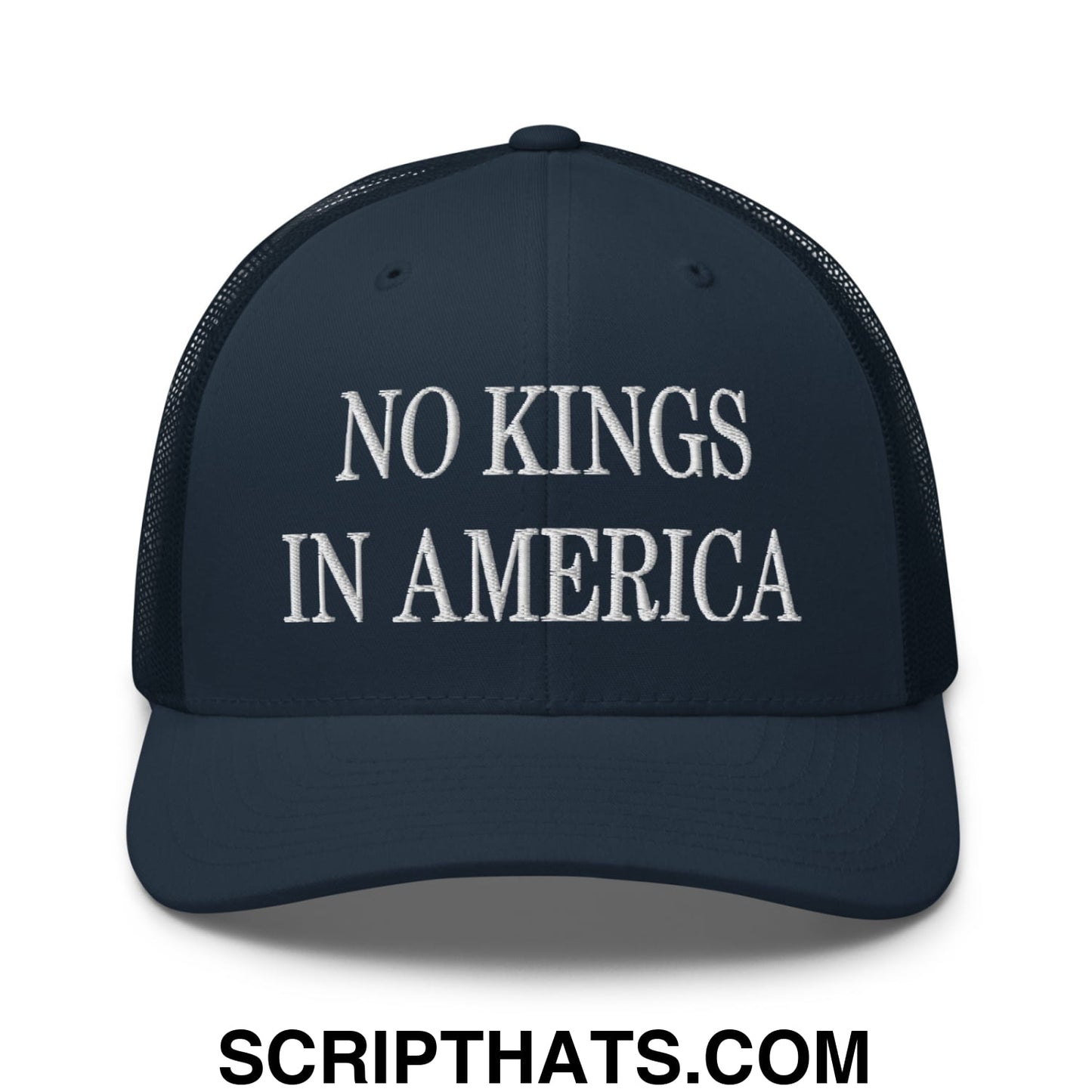 No Kings in America Embroidered Mesh Trucker Hat Navy