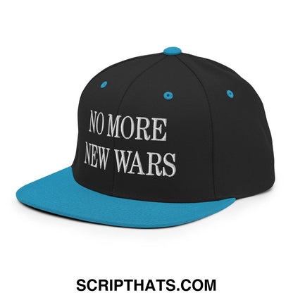 No More New Wars Embroidered Flat Bill Brim Snapback Hat Black Teal