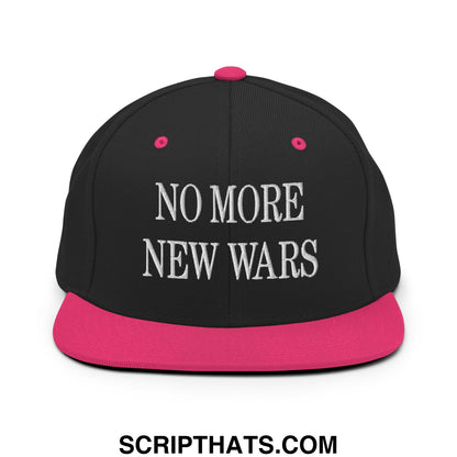 No More New Wars Embroidered Flat Bill Brim Snapback Hat Black Neon Pink
