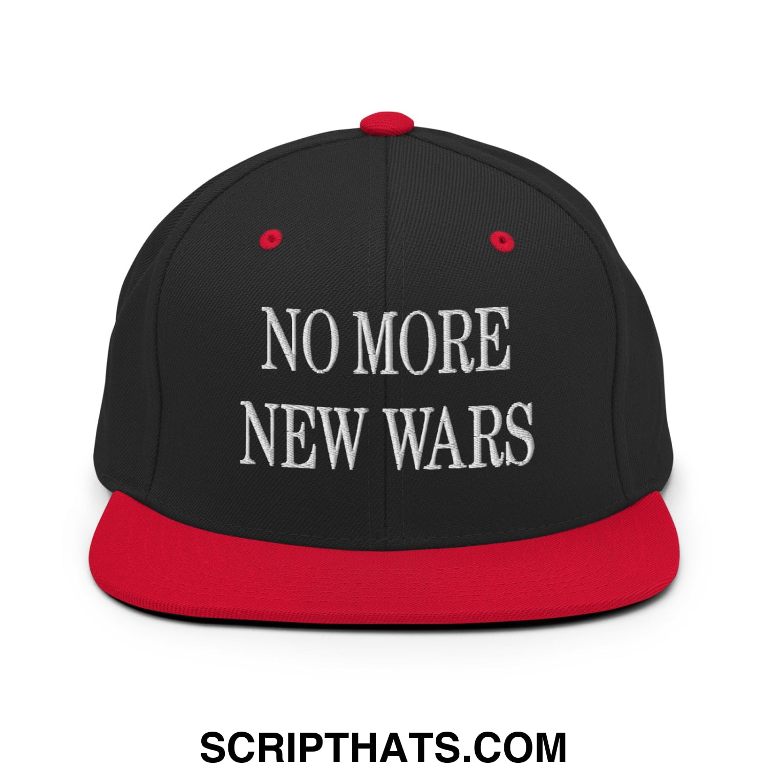 No More New Wars Embroidered Flat Bill Brim Snapback Hat Black Red