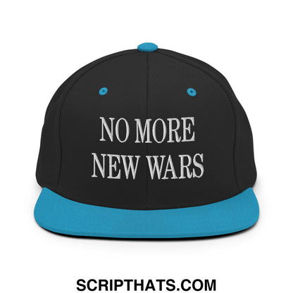 No More New Wars Embroidered Flat Bill Brim Snapback Hat Black Teal