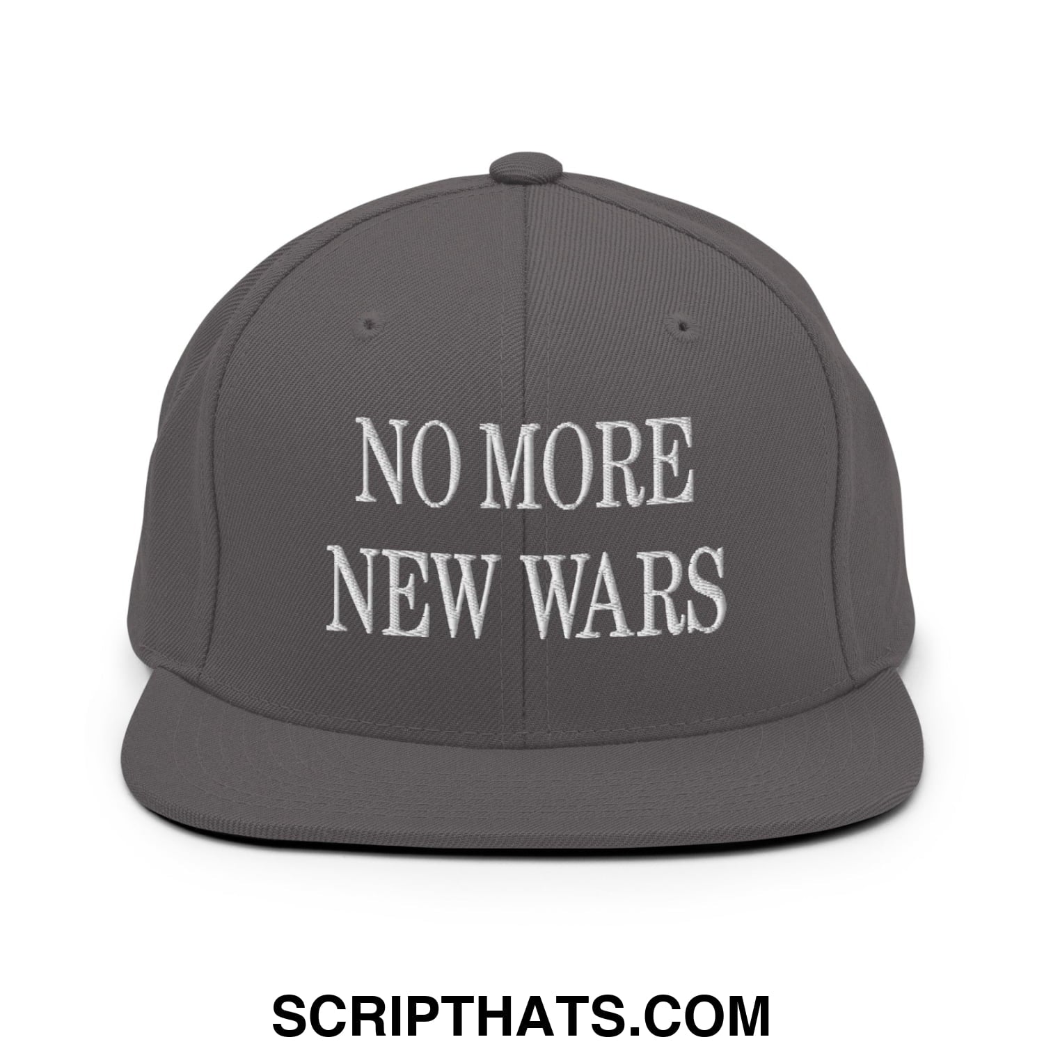 No More New Wars Embroidered Flat Bill Brim Snapback Hat Dark Grey