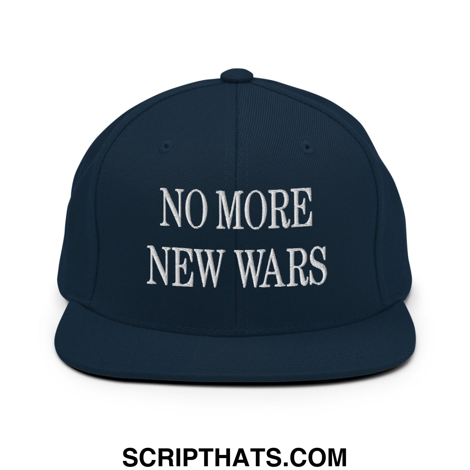 No More New Wars Embroidered Flat Bill Brim Snapback Hat Dark Navy