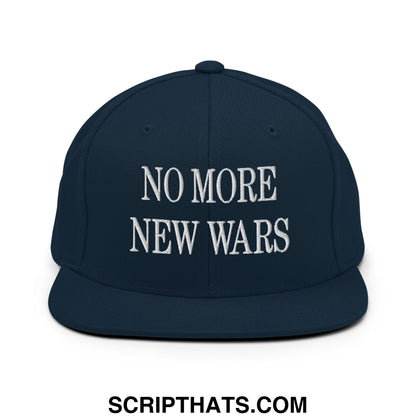No More New Wars Embroidered Flat Bill Brim Snapback Hat Dark Navy