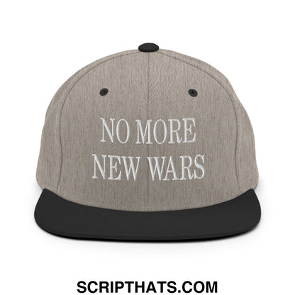 No More New Wars Embroidered Flat Bill Brim Snapback Hat Heather Black