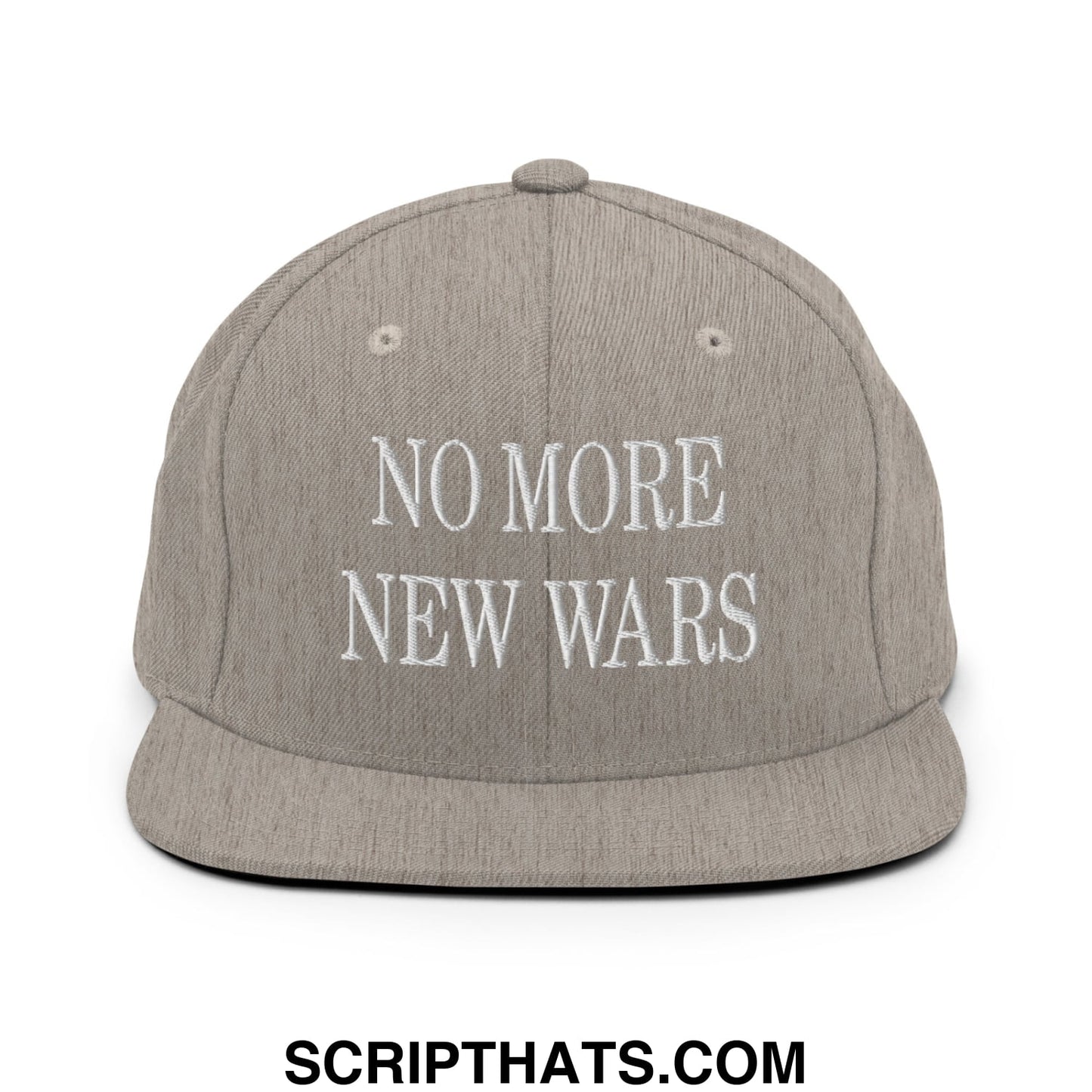 No More New Wars Embroidered Flat Bill Brim Snapback Hat Heather Grey