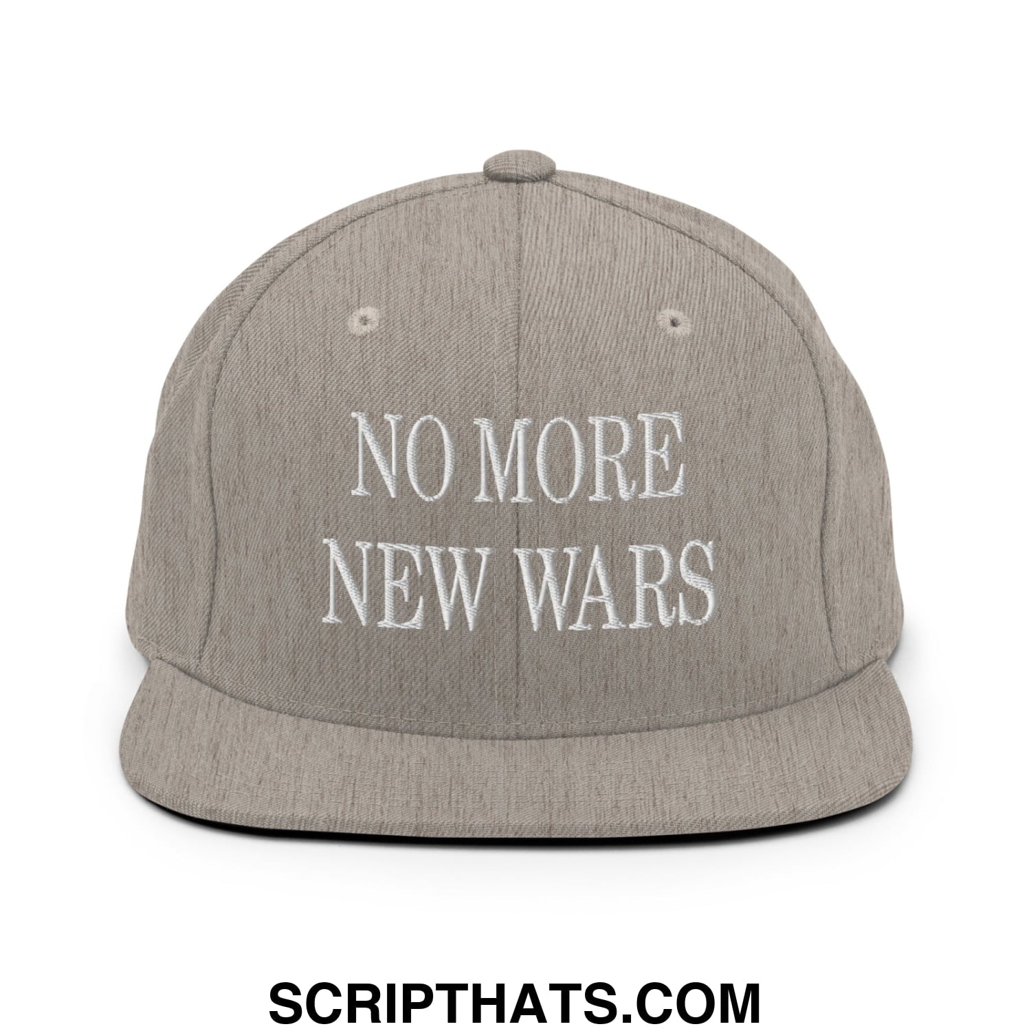 No More New Wars Embroidered Flat Bill Brim Snapback Hat Heather Grey