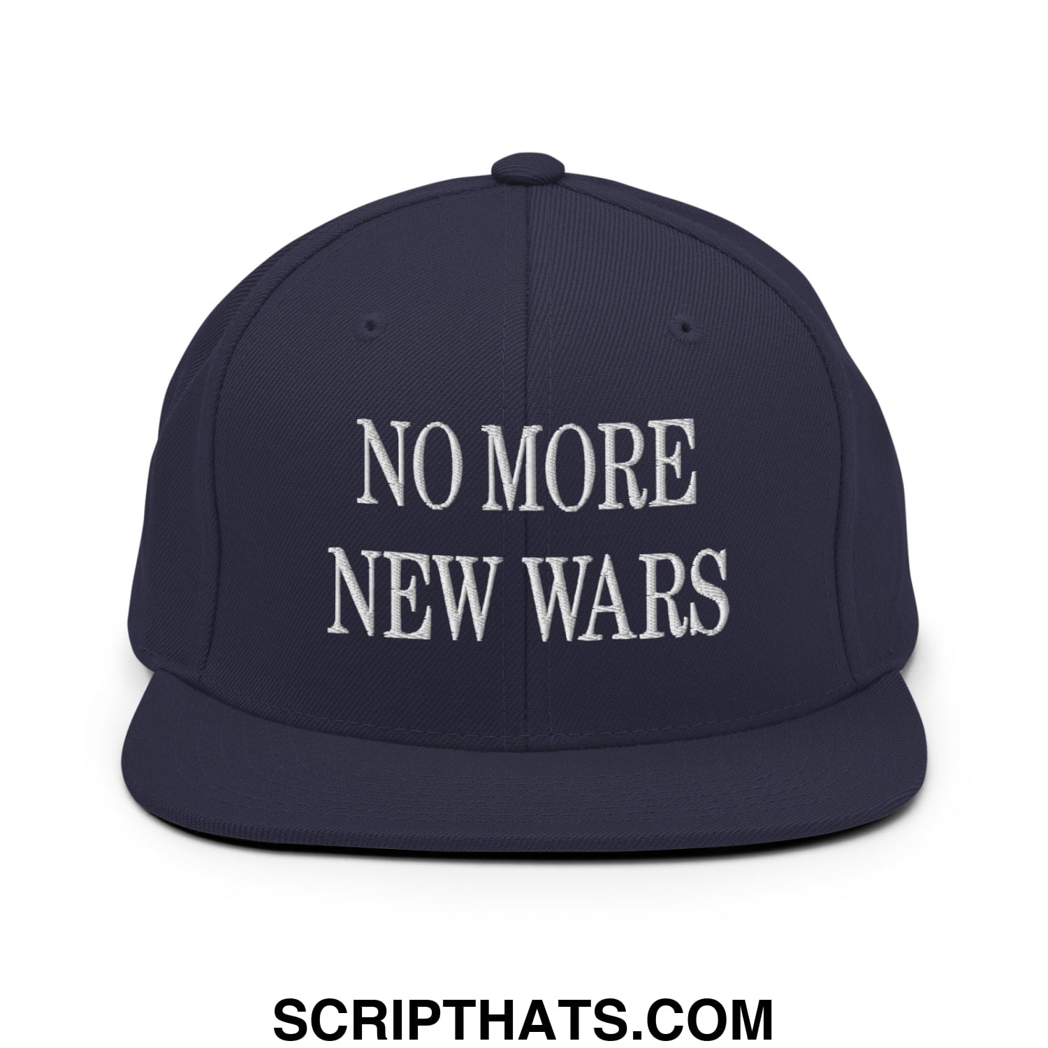 No More New Wars Embroidered Flat Bill Brim Snapback Hat Navy