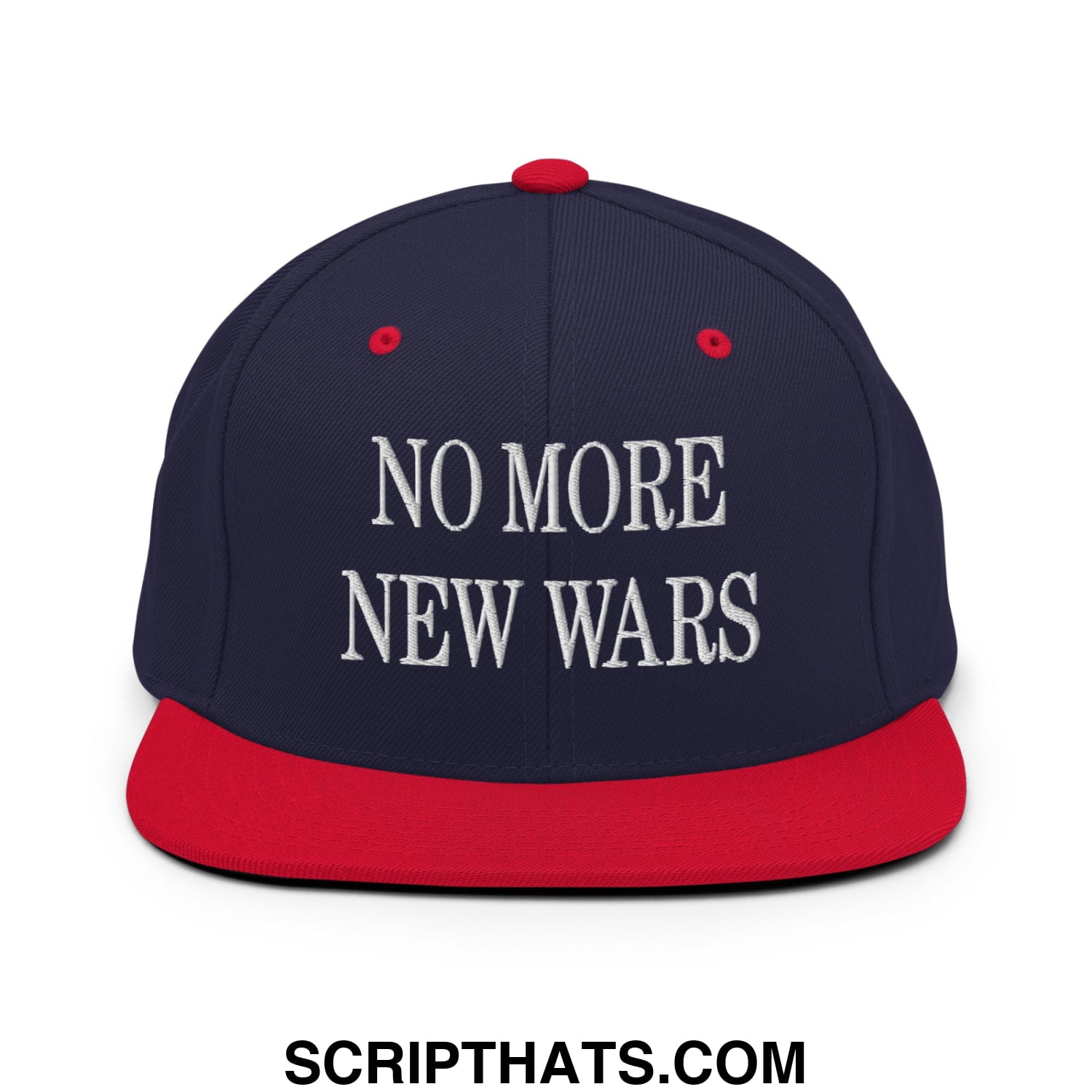 No More New Wars Embroidered Flat Bill Brim Snapback Hat Navy Red