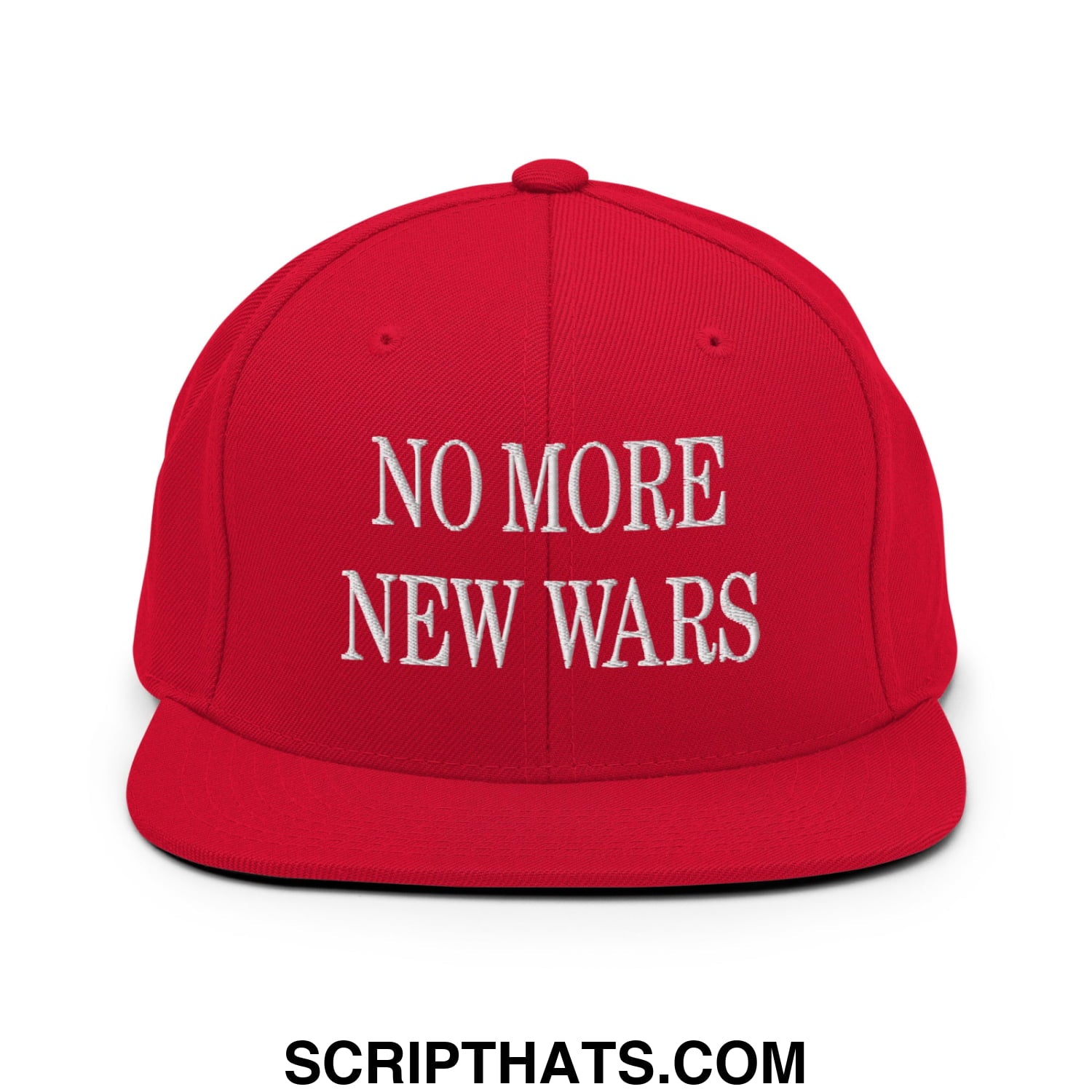 No More New Wars Embroidered Flat Bill Brim Snapback Hat Red