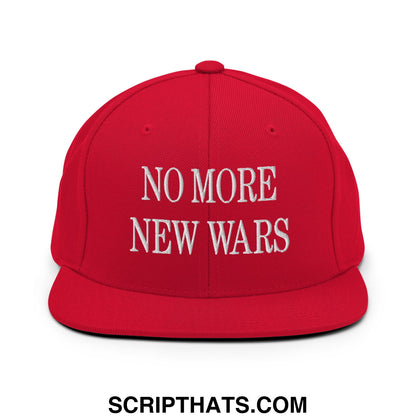 No More New Wars Embroidered Flat Bill Brim Snapback Hat Red