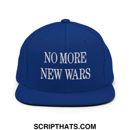 No More New Wars Embroidered Flat Bill Brim Snapback Hat Royal Blue