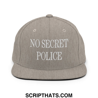 No Secret Police Embroidered Flat Bill Brim Snapback Hat Heather Grey