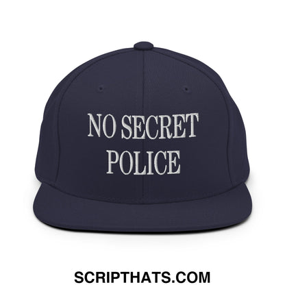 No Secret Police Embroidered Flat Bill Brim Snapback Hat Navy