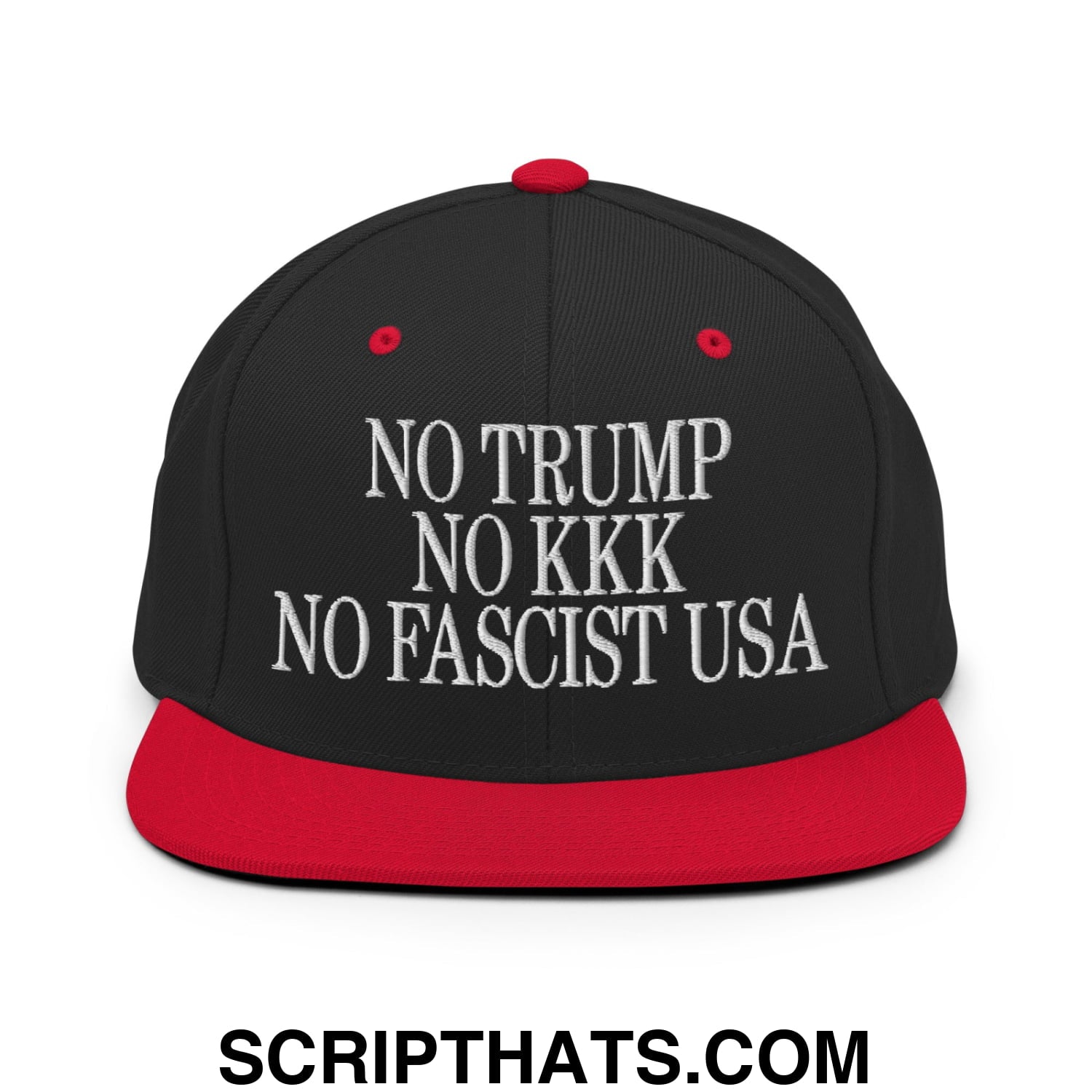 No Trump, No KKK, No Fascist USA Embroidered Flat Brim Bill Snapback Hat Black Red