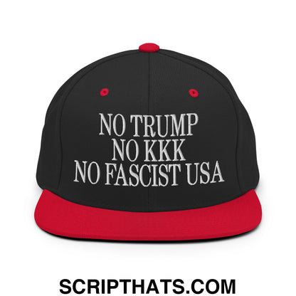 No Trump, No KKK, No Fascist USA Embroidered Flat Brim Bill Snapback Hat Black Red