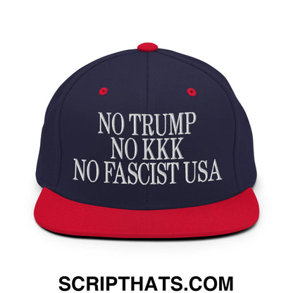 No Trump, No KKK, No Fascist USA Embroidered Flat Brim Bill Snapback Hat Navy Red