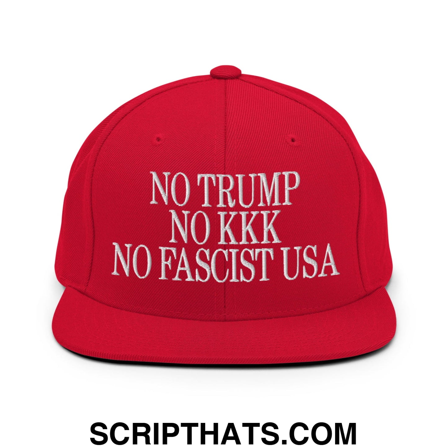 No Trump, No KKK, No Fascist USA Embroidered Flat Brim Bill Snapback Hat Red