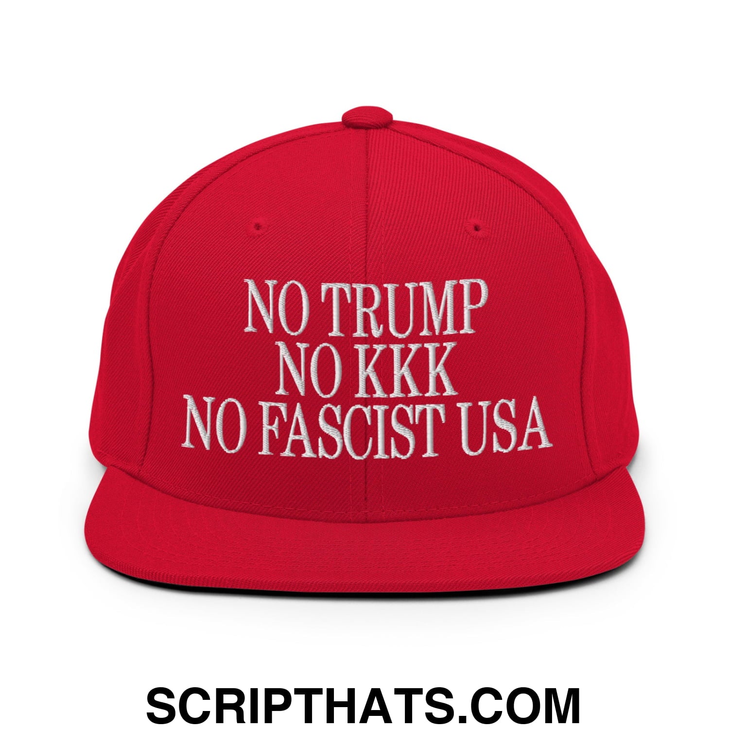 No Trump, No KKK, No Fascist USA Embroidered Flat Brim Bill Snapback Hat Red